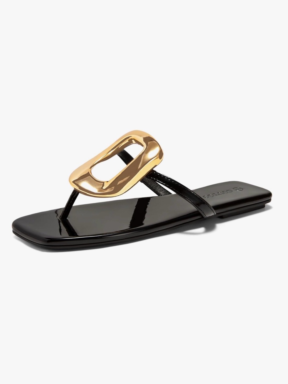 Coutgo Black Patent Thong Sandal with Gold Accent SZ 7.5